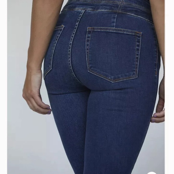 Free People We The Free Sz 32 blue High Rise Lace Up Jeans Lovers Knot - Picture 3 of 7